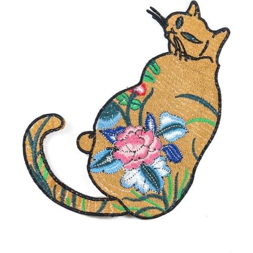 Flower Cat Animal Patchwork Patches Embroidered Appliques For Clothing Sewing On For Close Shoes Bags Embroidery Badges