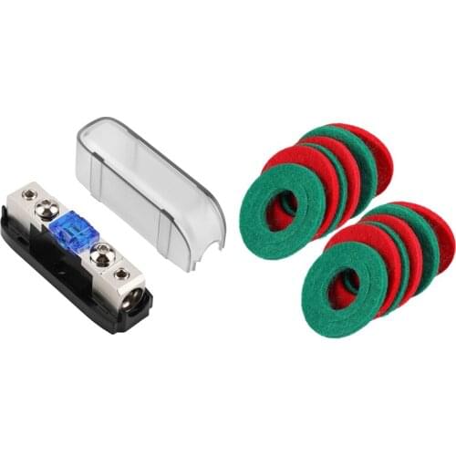 Car Stereo Fuse Holder, Power Distribution Block 4Ga in 4Ga Out with 12Pcs Battery Terminal Anti Corrosion Washers