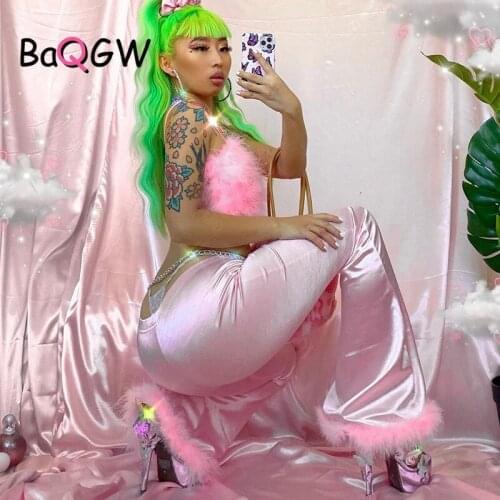 BaQGW Party Summer Women Bell Bottom Trousers Ladies Slim Furry Patchwork Flare Pants Elastic Waist Vintage Women Long Trousers