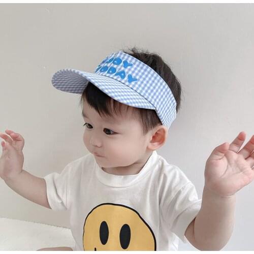 2021 New Summer Kids Empty Top Hat Korean Grid Letter Baby Boys Girls Sun Hats Adjustable Children Panama Beach Baseball Caps