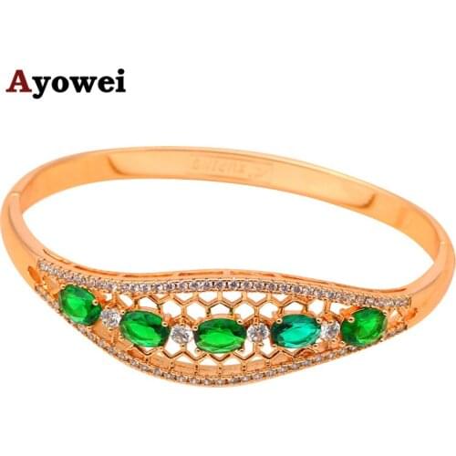 Gold tone Excellent Bangles for women Zircon Green Crystal Prong setting Beautiful fashion jewelry TB602A