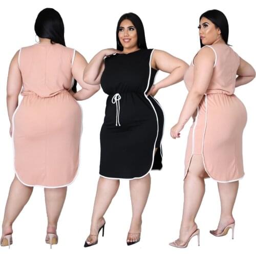 Cutubly Plus Size XL-4XL Party Dress Casual Summer Dresses For Women Lace Up Loose Solid Side Slit Sexy Sleeveless Mini Dress