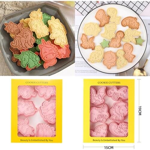 CYUAN 6pcs Cute Cartoon Unicorn Horse Dinosaur Shape Fondant Cake Cookie Cutter Mold Biscuit Decor Moulds Kitchen Baking Tools
