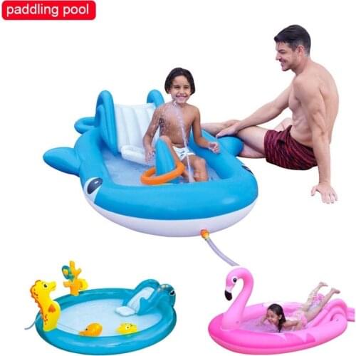 Baby playing pool Cartoon animal shape swimming pool Water spray play pool inflatable Cartoon animal whale Shark Flamingo