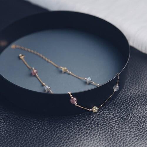 Double Layer Rutilated Quartz Strawberry Crystal Moonstone Beads Strand Bracelets for Women Fashion Jewelry Accessories YBR248