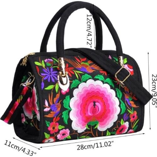 Womens Canvas Handbags Casual Shoulder Bag Floral Embroidered Ethnic Vintage Messenger Ladies Crossbody 28GD