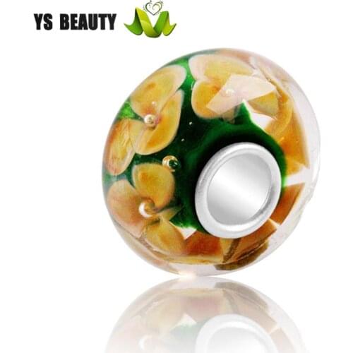 Chinese factory hand-rubbed coloured flower Murano glass beads are suitable for bracelet £925 silver beads charm Diy jewellery