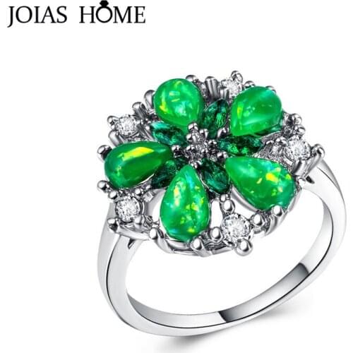 Joiashome Classic Silver 925 Jewelry Ring With Opal Gemstones Flower Shape Silver Female Finger Fine Jewelry Gift Wholesale