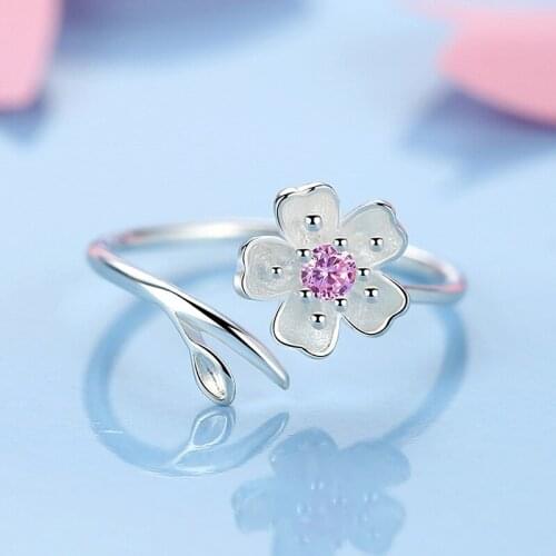 Summer Vintage Pink Cheery Flower Rings For Women Boho Geometric Female Finger Rings Party Bohemian Jewelry Korean Gift