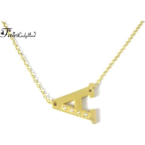 Fairladyhood Hot Sale Letter Necklace Women 316L Stainless Steel DIY Letter A Gold-Color Chain Zricon Necklace Wholesale Jewelry