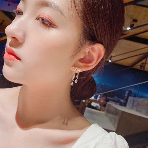 Trendy Temperament Women Hollow Crystal Korean Alloy Bow Dangle Earrings Rhinestone Earrings Fashion Jewelry