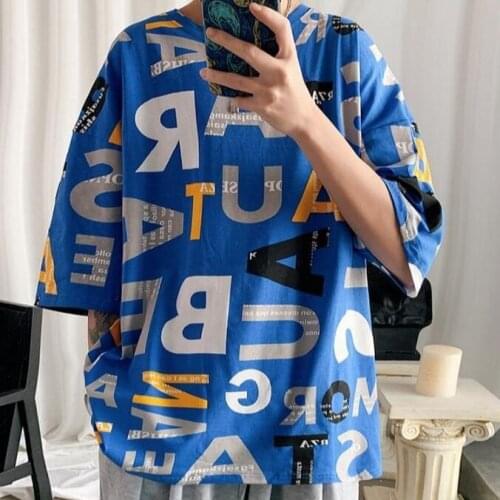 2021 new summer hip hop casual top street style Korean mens T-shirt lucky print short sleeve T-shirt