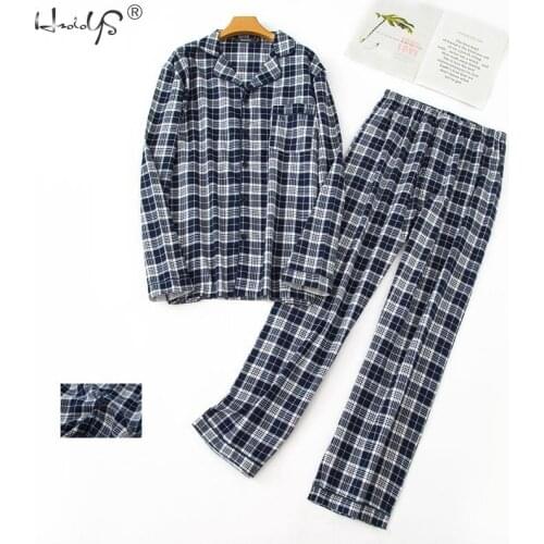 Mens Pajamas 100% Cotton Flannel Plaid Cotton Pajamas for Men Long Sleeves Pajamas Set Pijama Casual Sleepwear PJ Nightwear