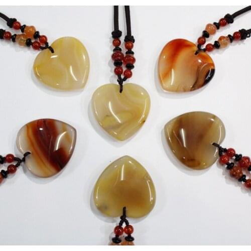 Natural stone agates malachite aventurine Heart-shaped Sweater chain Pendant for diy Jewelry making necklace Accessories