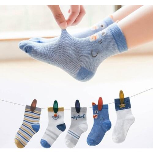 2021 New Spring and Summer Mesh Thin Cotton Childrens Socks In Tube Cartoon Animal Shark Newborn Baby Boys and Girls Socks
