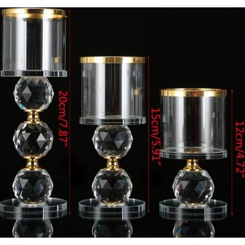 P15D Elegant Crystal Candlestick Ornaments Transparent Candle Holder with Round Base Tabletop Decor Home Furnishing Desktop