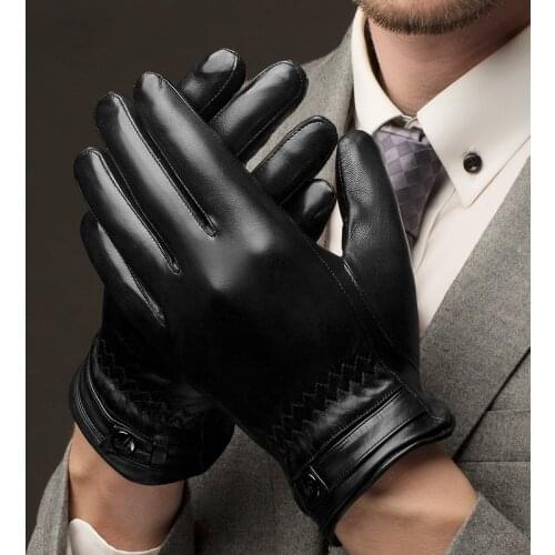 Sheepskin Gloves Male Winter Warm Motorcycle Leather Gloves Driving Real Leather Mans Gloves Classic Black NM786