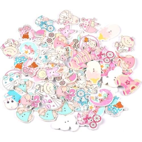 Lovely Baby Pink/Blue Painted Wooden Scrapbooking Diy Craft for Party Festival Decoration Ornament Handicrafts 25pcs mt2654