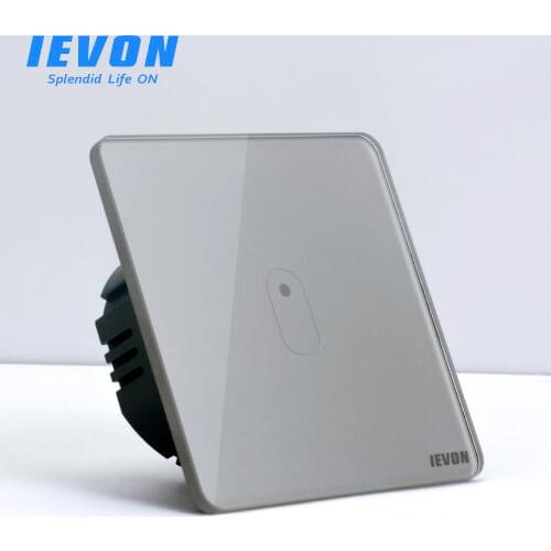IEVON EU Standard Gray Crystal Glass Panel Touch Switch, AC220V, 1 Gang 1 Way Light Wall Screen Switch