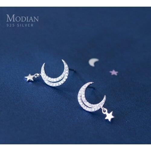 Modian Fashion Shining Clear CZ Moon Stud Earring for Women Genuine 925 Sterling Silver Ear Pin Korea Style Fine Jewelry Bijoux