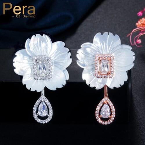 Pera Lovely Natural Shell Flower Shape Designer 585 Rose Gold Jewelry DIY Free Combination Drop Earrings for Ladies Girls E468