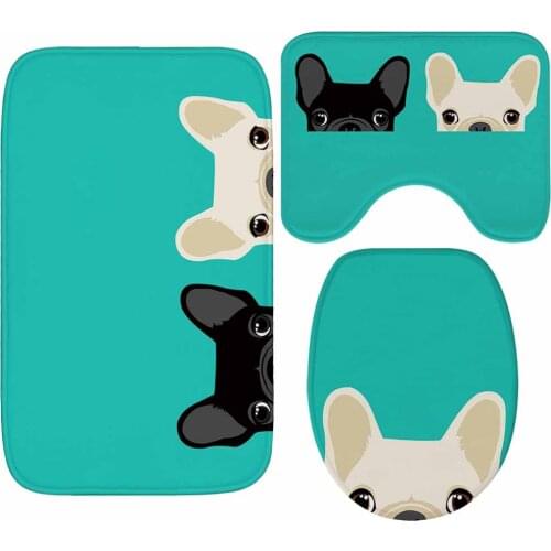 Modern Cartoon Printed 3Pcs Toilet Rug Set Non-slip Bathroom Floor Mats Flannel Bathroom Carpet Toilet Lid Cover Bath Mat Set