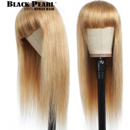 Blonde Human Hair Wigs with Bangs Straight Hair Full Machine Made Fringe Wig Human Hair For Black Women Brazilian Remy Wig