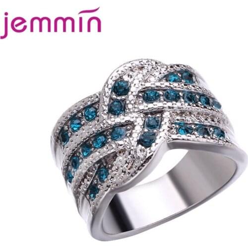 Top Vendor Korean Trend Delicate 925 Sterling Silver Engagement Rings For Women Sky Blue Heart Pattern Cubic Zircon Jewelry Gift