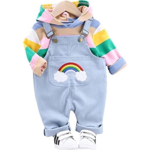 Spring Fashion Baby Boys Girl Clothes Children Hoodie Candy Colors Shirt Rainbow Strap Pants Sets Kids Toddler Cotton Tracksuits