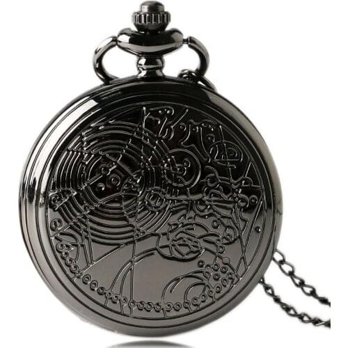 Vintage Charm Black Pocket Watch Popular Necklace Quartz Clock Full Hunter Pendant Necklace Gift Antique Clock Gift
