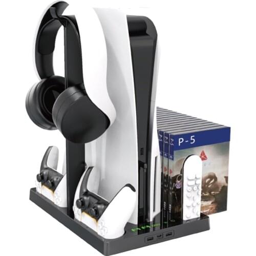 LIENG OIVO PS5 Charger Cooling Fan Stand Controller Game Disc Storage Bracket Tower for Playstation 5 Digital Edition/Ultra HD