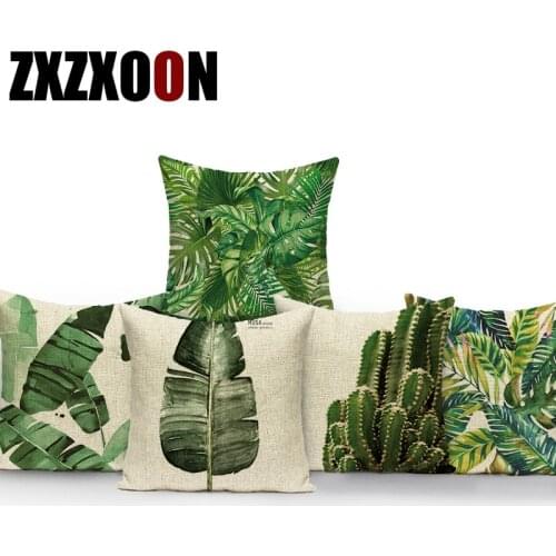 Green Tropical Cactus Leaf Palm Animals Decorative Pillows Cushion Cover for Sofa Home Living Room Decoration Capa De Almofadas