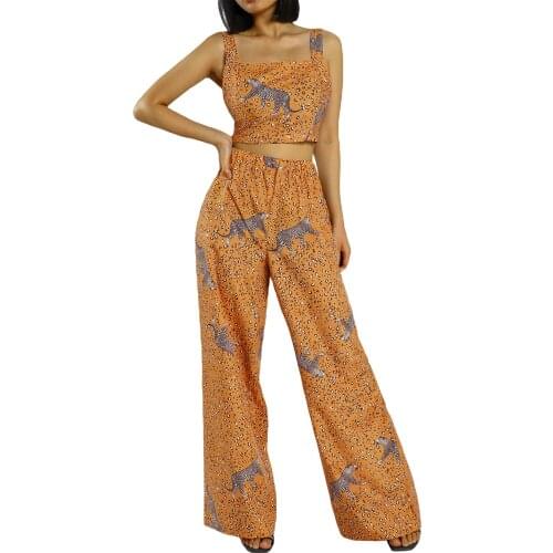 Women Tank + Wide-leg Trousers, Leopard Print Casual Style High Waist Cool Summer Clothing