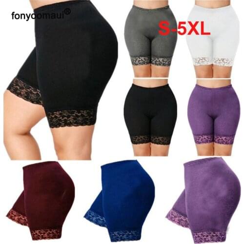 5XL Plus Size Women Short Leggings With Lace Trim Under Skirt Pants High Waist Solid Soft Stretch Female panties Short Bottoming