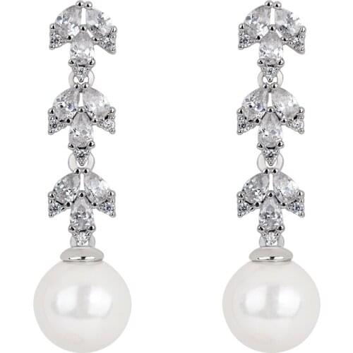 TIRIM Trendy Pearl Flower Shape Dangle Drop Earrings with Cubic Zirconia Luxury Shining For Women Bridal Prom Original Design