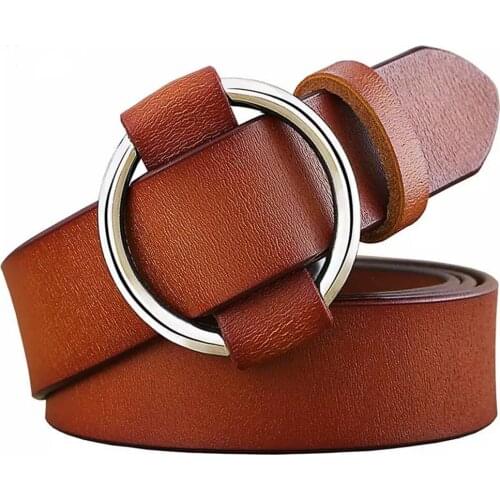 Fashion Round Ring buckle belt woman Genuine leather belts for women Quality cow skin strap female girdle for jeans width 2.8 cm