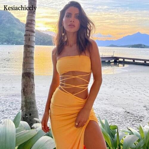 Kesiachiccly Sexy Backless Spaghetti Strap Dress Summer Slah neck Bodycon Long Women Dress 2021 Nightclub Sleeveless Vestidos
