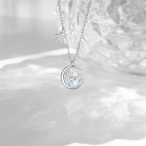 925 Sterling Silver Star Moon Pendent Necklace For Women Girls Party 2021 Jewelry Choker Collar dz147