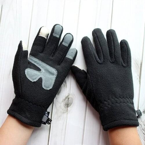 Winter Warm Gloves Womens Black Knitted Polar Fleece Thickened Boys Outdoor Riding Students Wind and Cold Finger Gloves