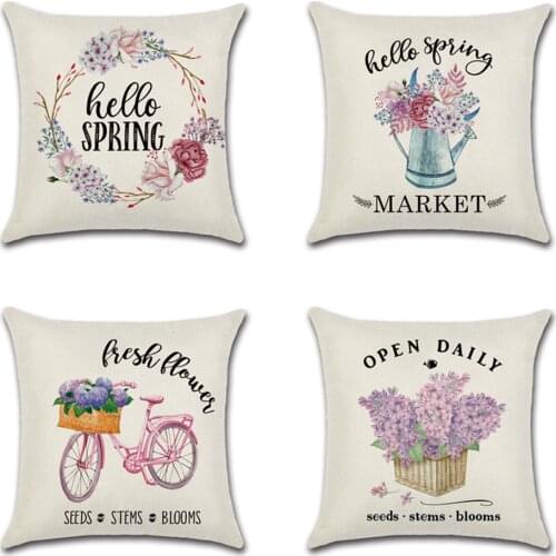1pcs Sigle-sided Flax Garland Spring Print Cushion Cover Throw Pillow Cover Nordic Room Decoration for Home Car Sofa Couch