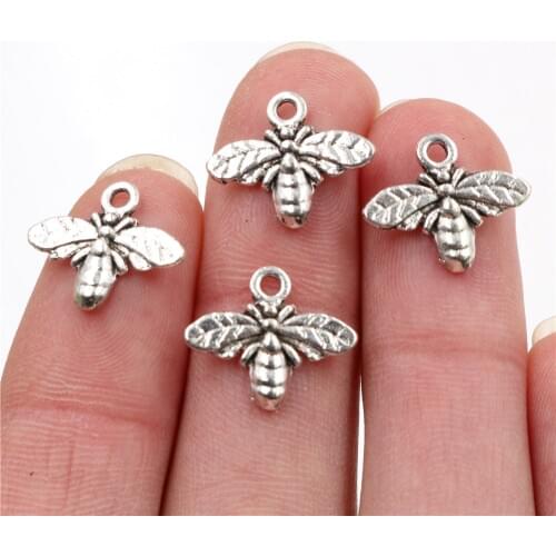 17x14mm 40pcs Antique Silver Plated Bee Handmade Charms Pendant:DIY for bracelet necklace-Q6-22