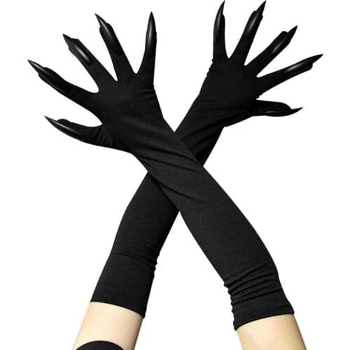 2 Pack Gloves Halloween Nails Halloween Party Costume Gloves Attached Long Fingernails Witch Costume Props for Party