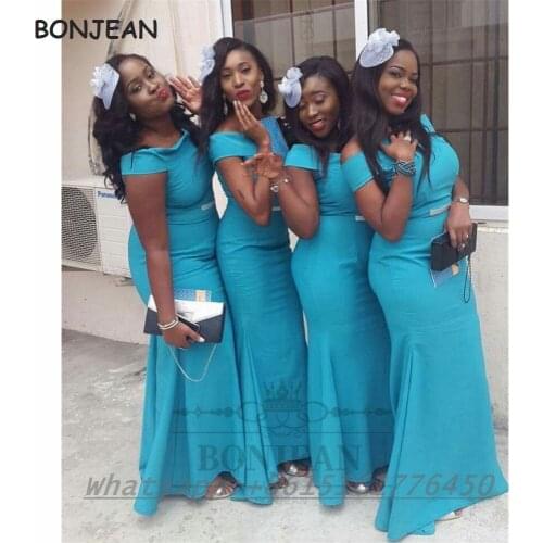 2021 Mermaid Bridesmaid Dresses Elastic Satin Off-The-Shoulder Lace Back South African Bridesmaid Dress Black Girls Party Dress