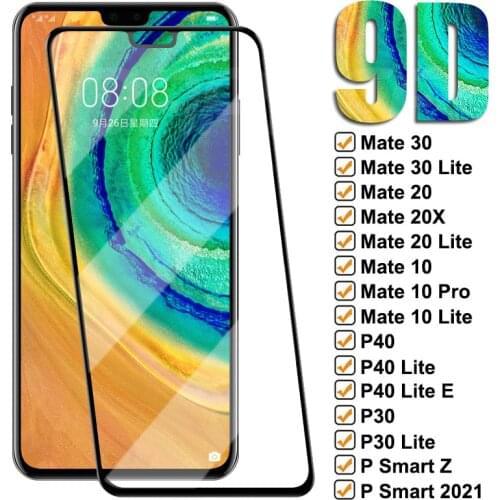9D Tempered Glass For Huawei Mate 30 20 10 Lite 20X P Smart Z 2019 2021 Full Screen Protector Huawei P30 P40 Lite E Glass Film