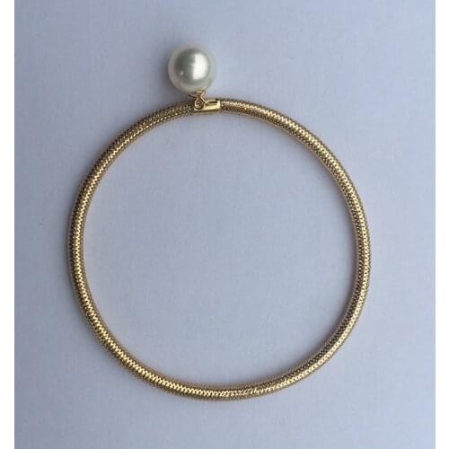 Sinya Natural pearls 18k AU750 gold elastic Bangles bracelet for girls lover women length about 15.7cm pearl diameter 8-9cm