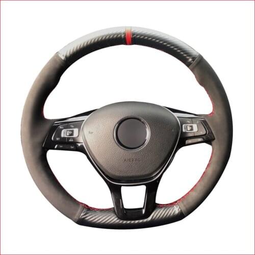 Black PU Carbon Fiber Steering Wheel Cover for Volkswagen VW Golf 7 Mk7 New Polo Jetta Passat B8 Tiguan Sharan