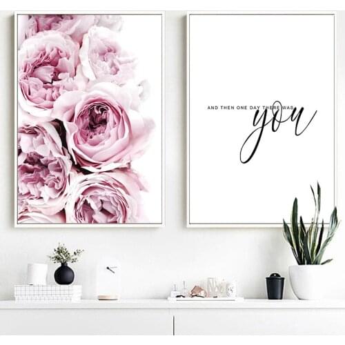 Flower Canvas Poster Nordic Decoration Peony Floral Wall Art Print Painting Decorative Picture Scandinavian Home Decor Love Sign