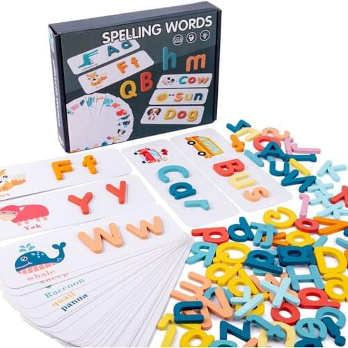 Montessori Wooden Toys Words Spelling Game 26 English Letters Pattern Cognition Building Blocks Alphabet Wood Puzzle Baby Toys