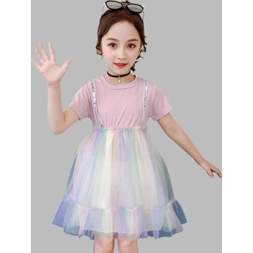 Kids Dresses For Girls Colorful Mesh Girl Child Dress Sequin Children Ruffles Dresses Patchwork Childrens Costumes For Girls