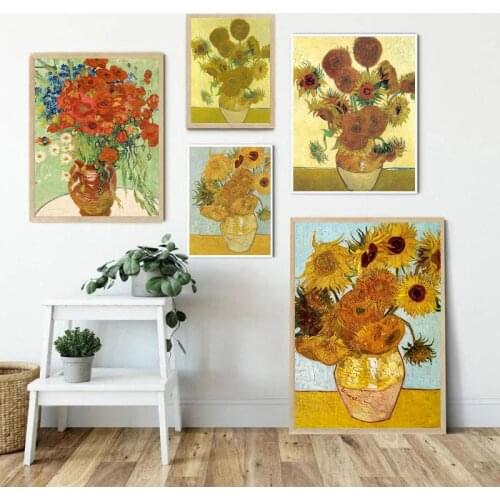 Van Gogh Sunflower Abstract Famous Canvas Painting Artwork Poster and Print Modern Wall Art Picture for Living Room Decoration